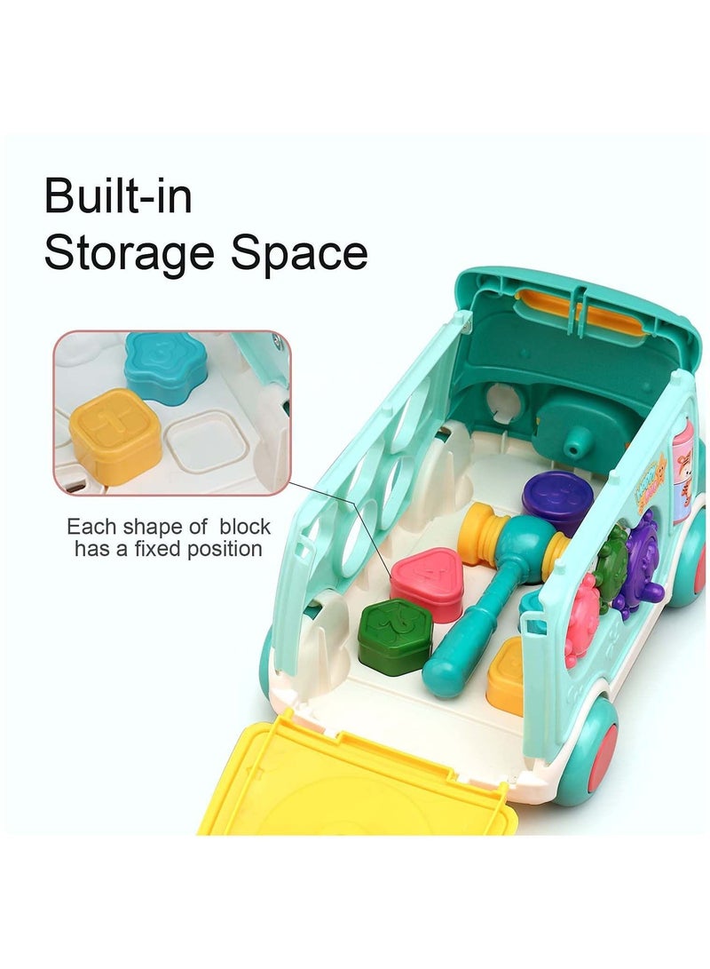 Y&D Cute Stone Push Pull Bus Toy, Baby Musical Learning Toys with Sound & Light, Whack-a-Mole Game, Shape Matching, Gear, Toy Clock, Activity Early Education Gift for Toddler Boys Girls  - Image 5