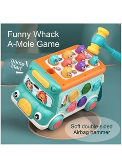 Y&D Cute Stone Push Pull Bus Toy, Baby Musical Learning Toys with Sound & Light, Whack-a-Mole Game, Shape Matching, Gear, Toy Clock, Activity Early Education Gift for Toddler Boys Girls  - Image 2