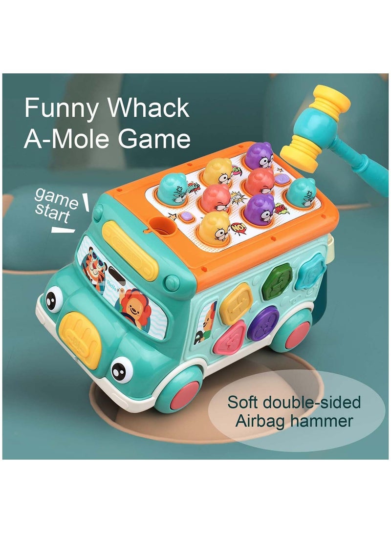 Y&D Cute Stone Push Pull Bus Toy, Baby Musical Learning Toys with Sound & Light, Whack-a-Mole Game, Shape Matching, Gear, Toy Clock, Activity Early Education Gift for Toddler Boys Girls  - Image 2