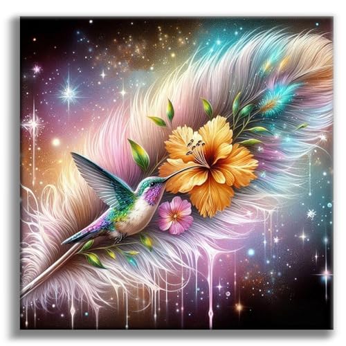 Offito Hummingbird Diamond Art Kits for Adults Flowers Hummingbird 5D Diamond Painting Kits for Beginners Feathers Hummingbirds DIY Full Drill Dots Gem Art Paint for Home Wall Decor 14 x 14 Inch - Image 1