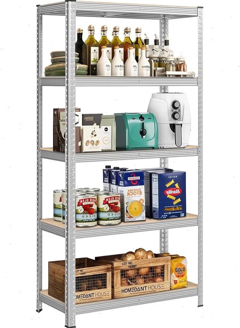 Yoawllty 5-Tier Thickened Storage Rack & Storage Shelves - No-Screw Assembly Shelving, Easy to Disassemble Kitchen Storage Rack for Garage, Kitchen, Basement & Pantry 【silver】 - Image 1
