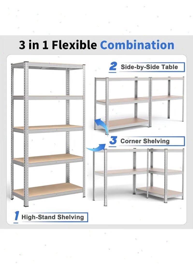 Yoawllty 5-Tier Thickened Storage Rack & Storage Shelves - No-Screw Assembly Shelving, Easy to Disassemble Kitchen Storage Rack for Garage, Kitchen, Basement & Pantry 【silver】 - Image 4