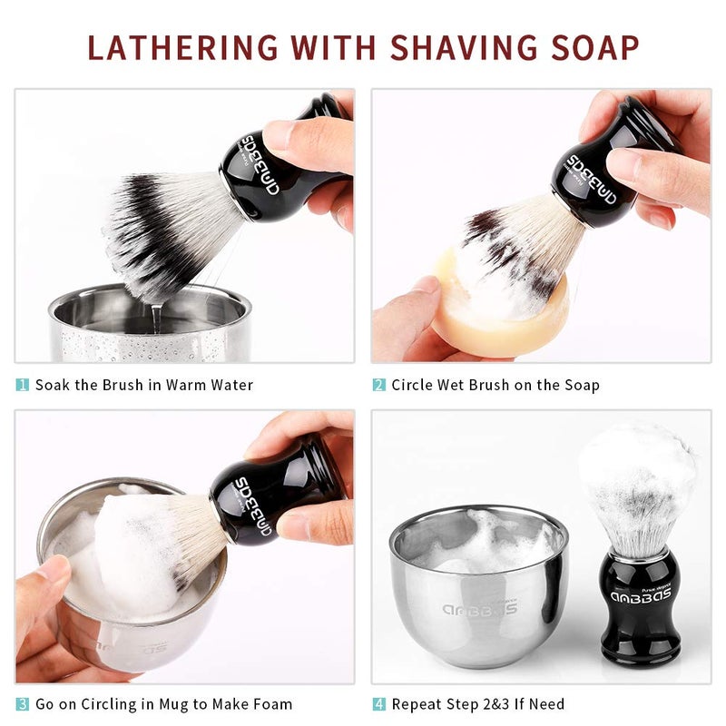 Anbbas Shaving Brush Synthetic Badger Hair with Stainless Steel Shaving Bowl,Black Acrylic Shaving Stand Holer for DE Razor Men Traditional Shave - Image 5