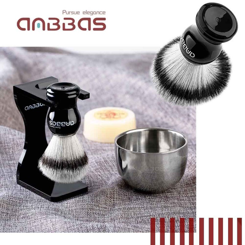 Anbbas Shaving Brush Synthetic Badger Hair with Stainless Steel Shaving Bowl,Black Acrylic Shaving Stand Holer for DE Razor Men Traditional Shave - Image 2