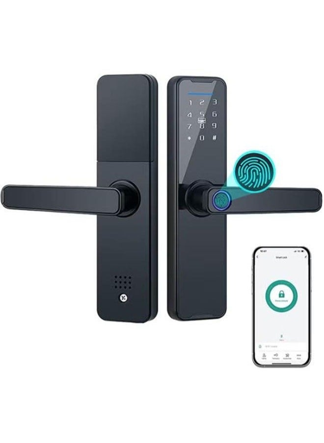Captaintech Smart Lock Fingerprint Lock Door Lock Keypad Door Lock with Handle Fingerprint Electronic Deadbolt Door Lock Smart Door Lock Compatible with Tuya APP  - Image 1