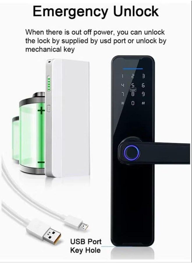 Captaintech Smart Lock Fingerprint Lock Door Lock Keypad Door Lock with Handle Fingerprint Electronic Deadbolt Door Lock Smart Door Lock Compatible with Tuya APP  - Image 3