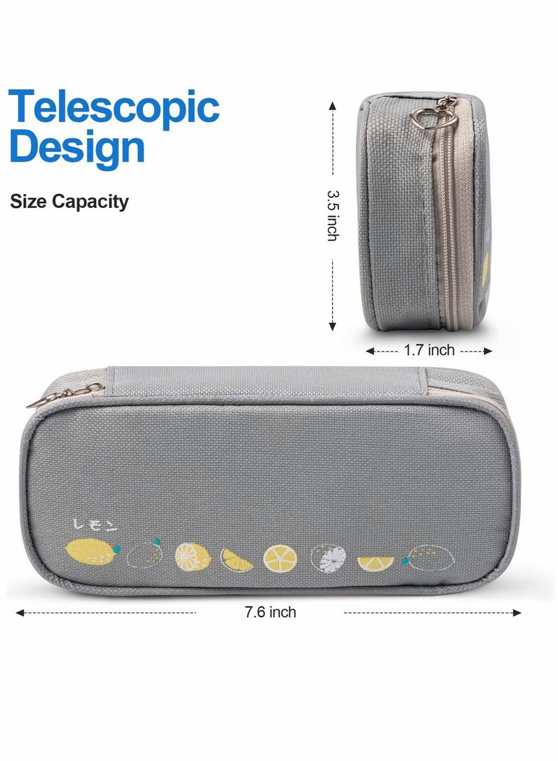 SYOSI Pencil Case, Pencil Pouch Durable, Pencil Bag for Boys Girls Kids, Big Capacity Pen Marker Holder Pouch Box, Cute Pen Holder Pencil Box Organizer, for School Office (Gray)  - Image 3