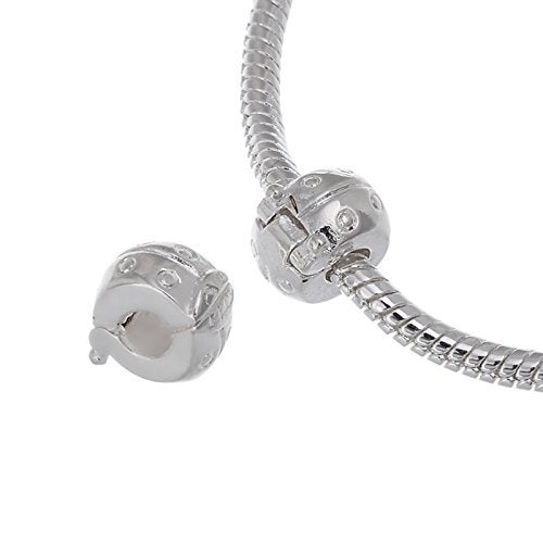 RUBYCA 40pcs White Silver Plated Clip Lock Stopper Clasp Beads fit European Charm Bracelet Model 074 - Image 1