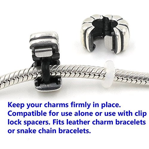 RUBYCA 40pcs White Silver Plated Clip Lock Stopper Clasp Beads fit European Charm Bracelet Model 074 - Image 3
