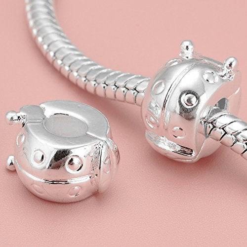 RUBYCA 40pcs White Silver Plated Clip Lock Stopper Clasp Beads fit European Charm Bracelet Model 074 - Image 2