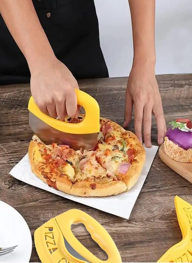 Senvasfa Mezzaluna Mincing Chopper Easy Grip Pizza Cutter and Salad Chopper, Quick Rocking n Chopping Meat, Herbs and Salads,Yellow - Image 3
