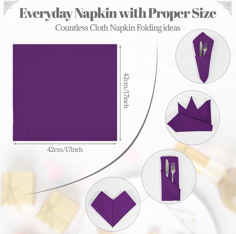 PLOYMONO Eggplant Heavy Duty Cloth Napkins - 17 x 17 Inch Solid Washable Polyester Dinner Napkins - Set of 8 Napkins with Hemmed Edges - Great for Weddings, Parties, Banquets Dinner & More - Image 5
