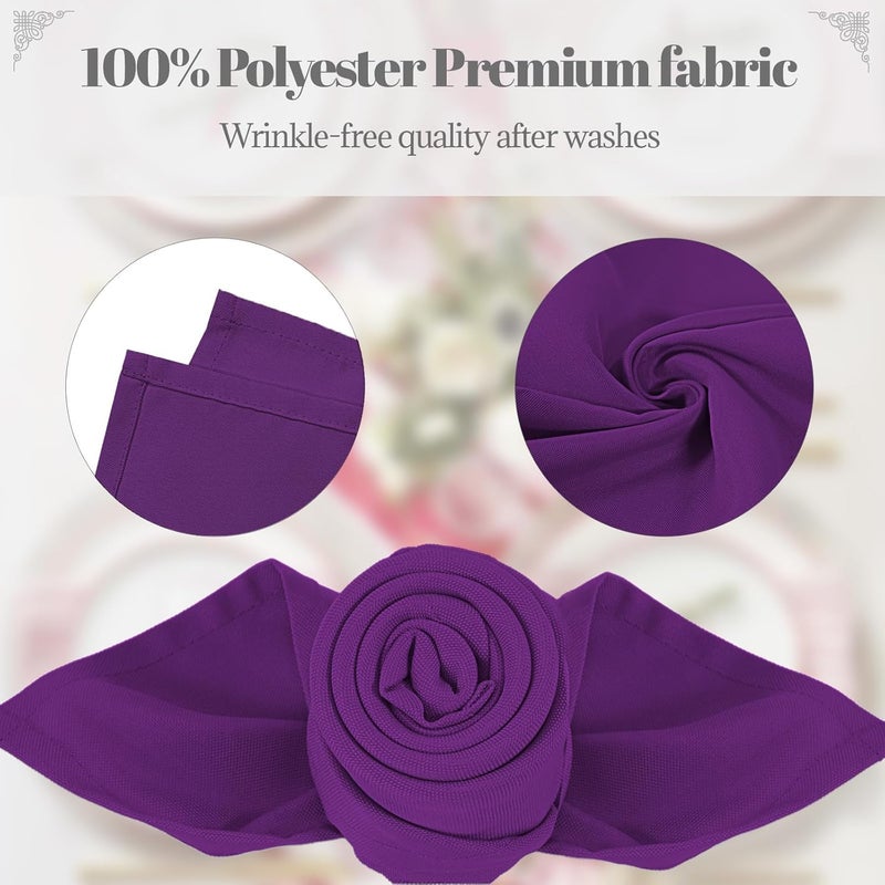 PLOYMONO Eggplant Heavy Duty Cloth Napkins - 17 x 17 Inch Solid Washable Polyester Dinner Napkins - Set of 8 Napkins with Hemmed Edges - Great for Weddings, Parties, Banquets Dinner & More - Image 3