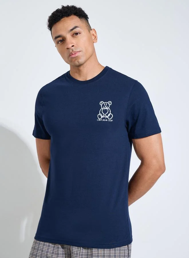 Styli Men Printed Cotton T-Shirt And Checked Shorts Set