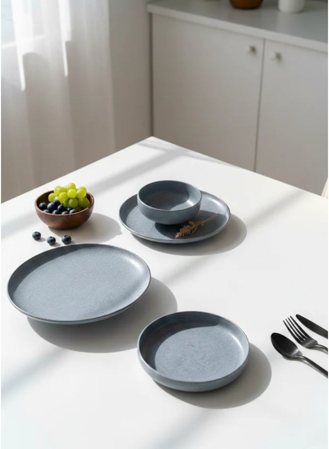 Home Pro Azure Stone 24-Piece Premium Porcelain Dinnerware Set / Elegant Blue Granite-Finish Service for 6 / Modern Ceramic Set with Plates and Bowls - Image 3