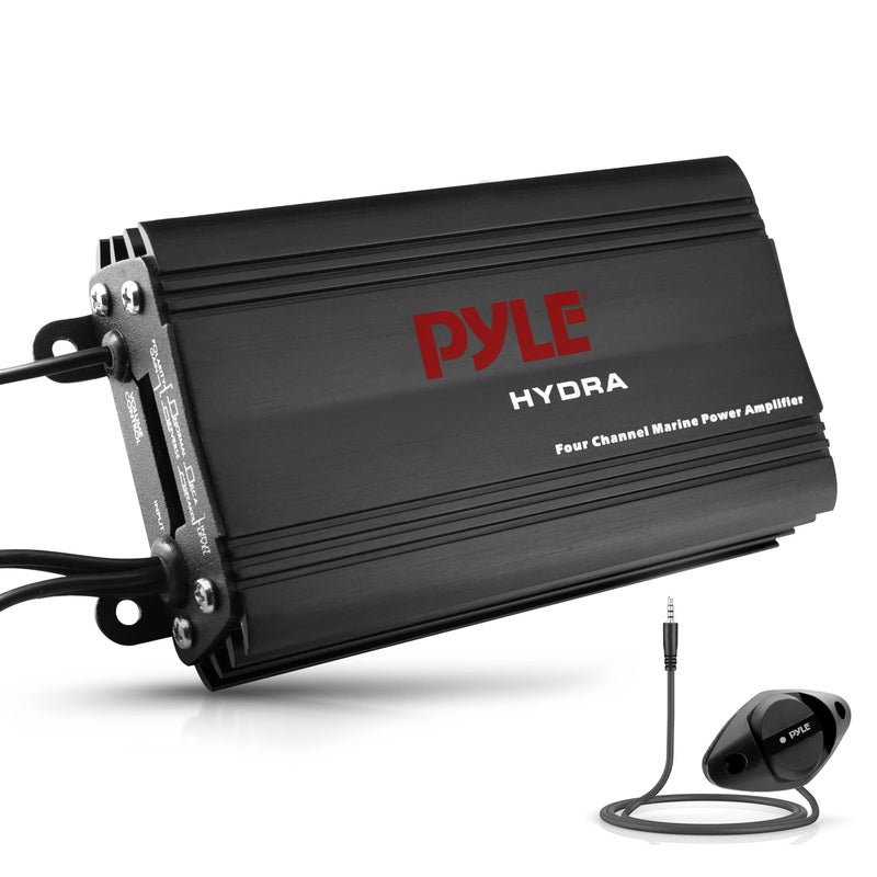 Pyle 800W 4Channel Hydra Marine Micro Amplifier Waterproof GAIN Level Controls RCA Stereo Input 35mm Jack MP3 Volume Control Short Protection For Boat Vehicle Use PLMRMP3B