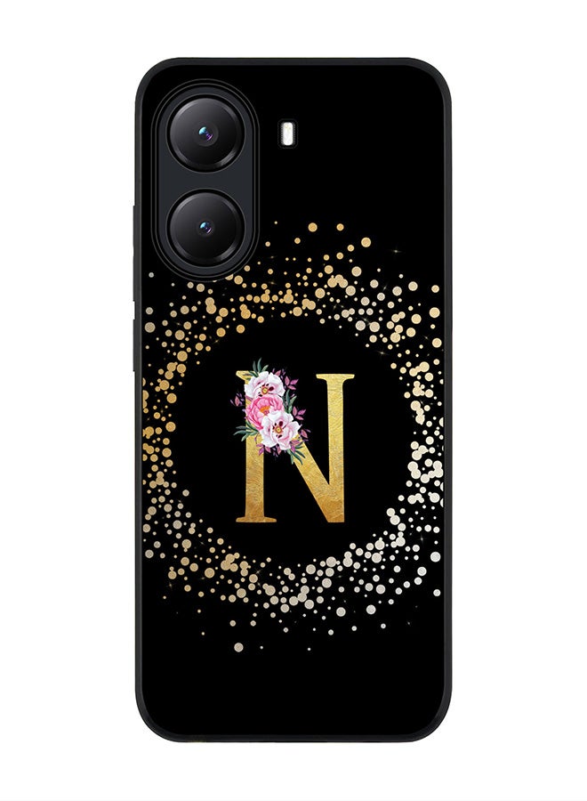 Stylizedd For Xiaomi Poco X7 Pro 5G Case,Slim fit Camera Protection, Shockproof Thin Phone cover  - Custom Monogram Floral - N ( Black ) - Image 1