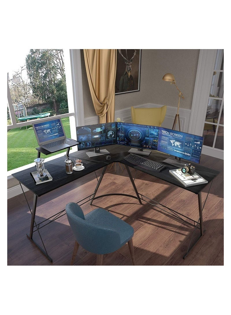 POWER L Shaped Computer Desk 130x74x71cm Double Workstation, Reversible Corner Desk with Storage Shelves, Home Office Gaming Desk for Study Writing PC Workstation - Image 2