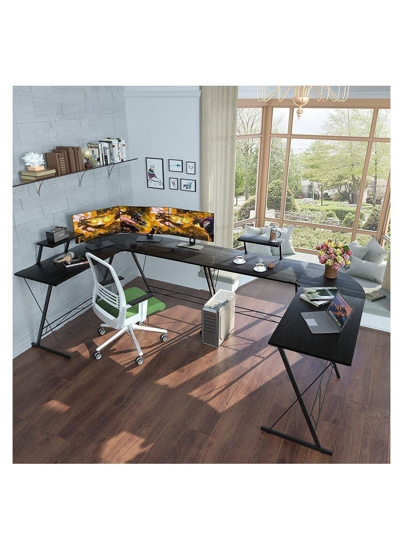 POWER L Shaped Computer Desk 130x74x71cm Double Workstation, Reversible Corner Desk with Storage Shelves, Home Office Gaming Desk for Study Writing PC Workstation - Image 3