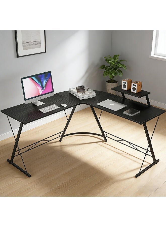 POWER L Shaped Computer Desk 130x74x71cm Double Workstation, Reversible Corner Desk with Storage Shelves, Home Office Gaming Desk for Study Writing PC Workstation - Image 1