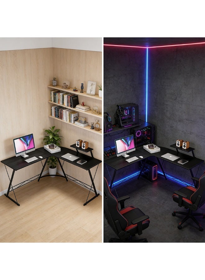 POWER L Shaped Computer Desk 130x74x71cm Double Workstation, Reversible Corner Desk with Storage Shelves, Home Office Gaming Desk for Study Writing PC Workstation - Image 5