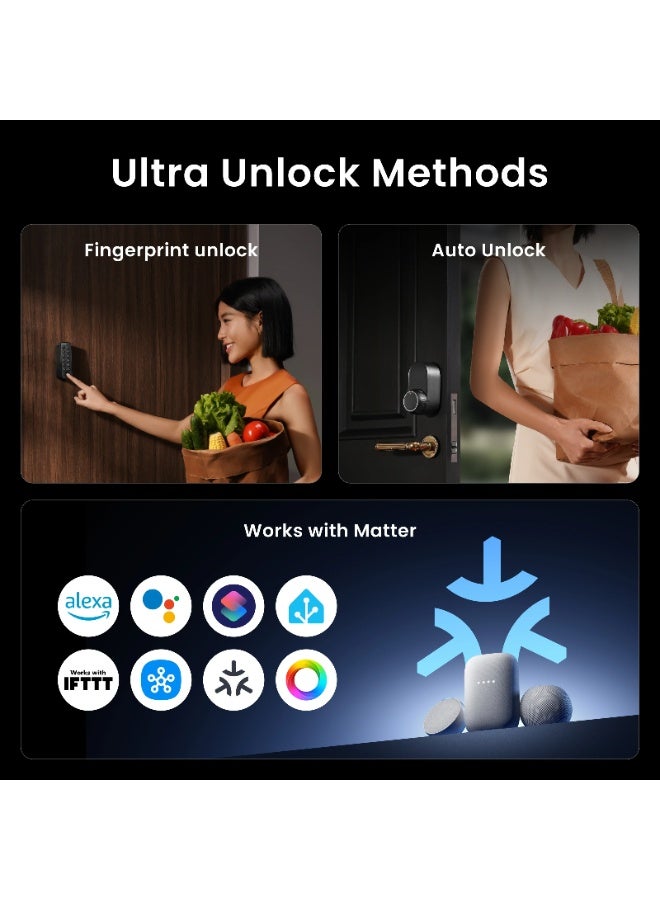 SwitchBot Lock Ultra Smart Door Lock with Fingerprint, NFC, Passcode, Bluetooth & Wi-Fi Hub – Keyless Entry for Home & Office – Easy Installation, Works with Smart Voice Assistant - Image 5