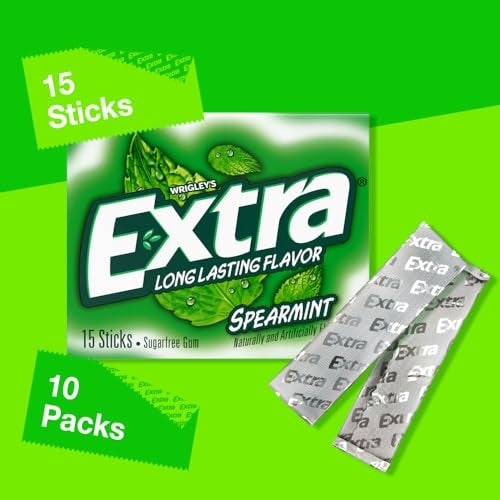 Extra Gum Spearmint Sugarfree Gum Bulk Individually Wrapped Perfect for Long Lasting Fresh Breath at School Work Travel 15 Count Pack of 10 - Image 3