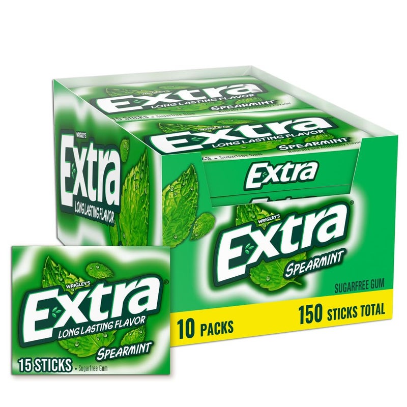 Extra Gum Spearmint Sugarfree Gum Bulk Individually Wrapped Perfect for Long Lasting Fresh Breath at School Work Travel 15 Count Pack of 10 - Image 2