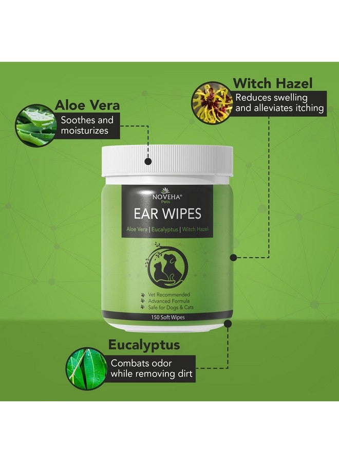 NOVEHA Pet Ear Wipes  Dog Ear Cleaner Wipes, Otic Cleanser For Dogs & Cats  Stop Ear Itching With Aloe Vera, Eucalyptus And Witch Hazel For Odor Control, Dirt And Wax Removal, Unscented (150 Count) - Image 3