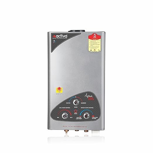 ACTIVA Instant Aqua Gold LPG Gas Water Heater with Pure Copper Tank, Anti Rust Coating Geyser Saves Your GESYER from Corrosion by Water (Silver Metallic) 1 Year Warranty - Image 1