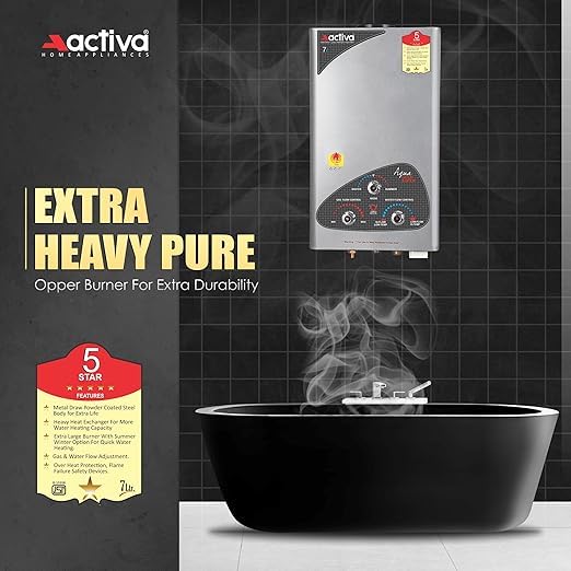 ACTIVA Instant Aqua Gold LPG Gas Water Heater with Pure Copper Tank, Anti Rust Coating Geyser Saves Your GESYER from Corrosion by Water (Silver Metallic) 1 Year Warranty - Image 4