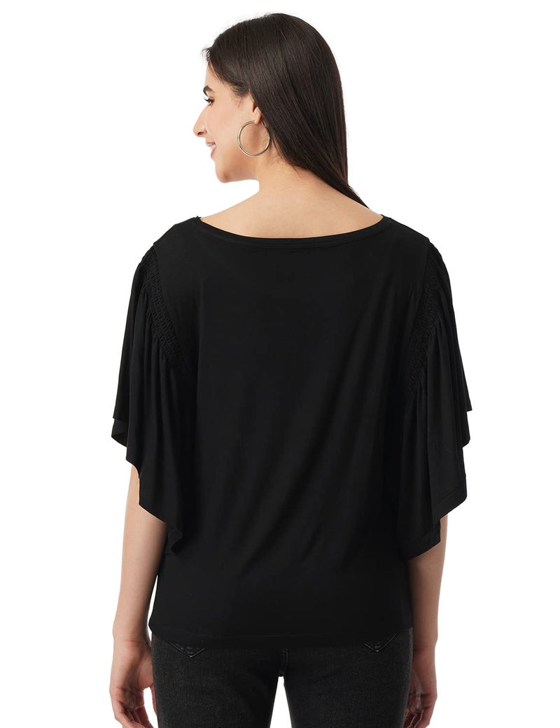 FYLTR Women's Top with Flare Sleeves & Boat Neck | Tops for Women | Tops for Women Western (Black Heart, M) - Image 2