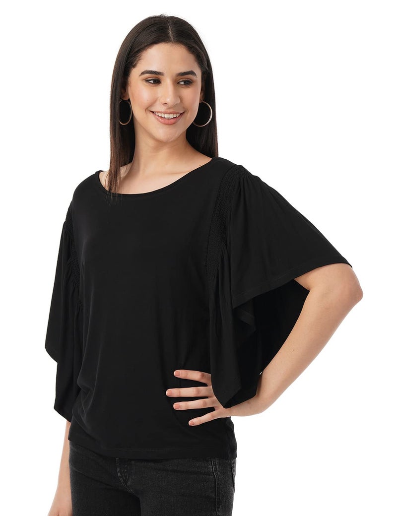 FYLTR Women's Top with Flare Sleeves & Boat Neck | Tops for Women | Tops for Women Western (Black Heart, M) - Image 3
