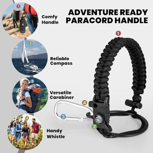RAYMYLO Insulated Water Bottle 87 oz, Triple Wall Vacuum Stainless Steel (Cold for 48 Hrs), Leak Proof & Non-BPA, Modern Water Flask Jug with Paracord Handle & Straw Spout Lids, Magic Black - Image 4