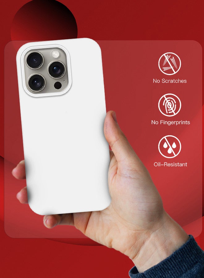 CATANES iPhone 15 Pro Max Case Silicone Case Full Body Protective Cover Shockproof Slim Phone Case Anti-Scratch Soft Microfiber Lining White - Image 5