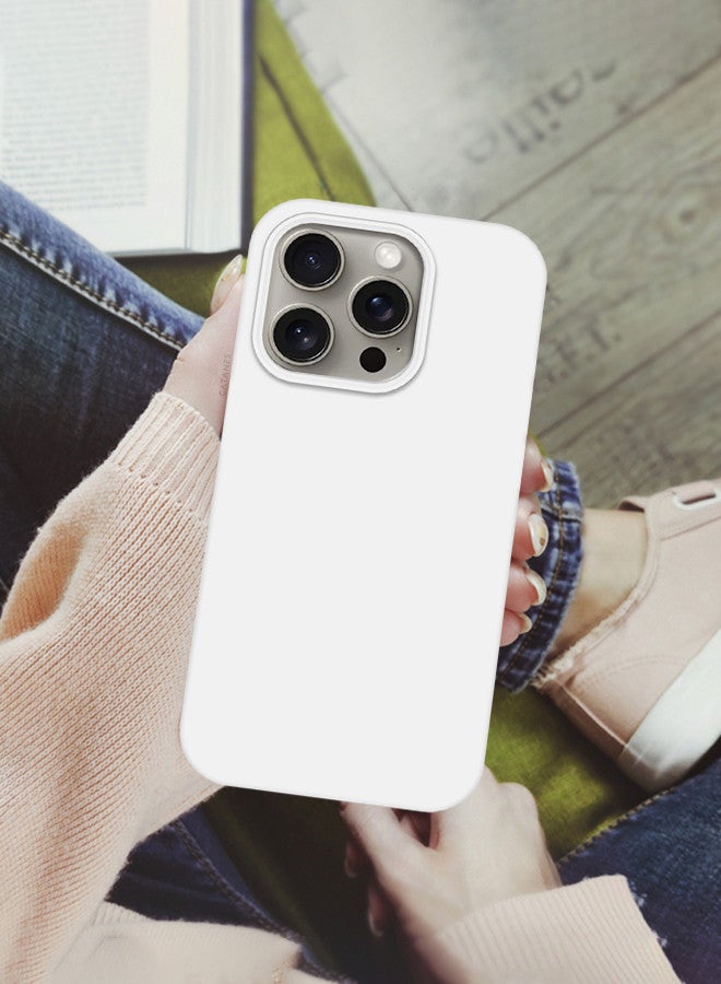 CATANES iPhone 15 Pro Max Case Silicone Case Full Body Protective Cover Shockproof Slim Phone Case Anti-Scratch Soft Microfiber Lining White - Image 2