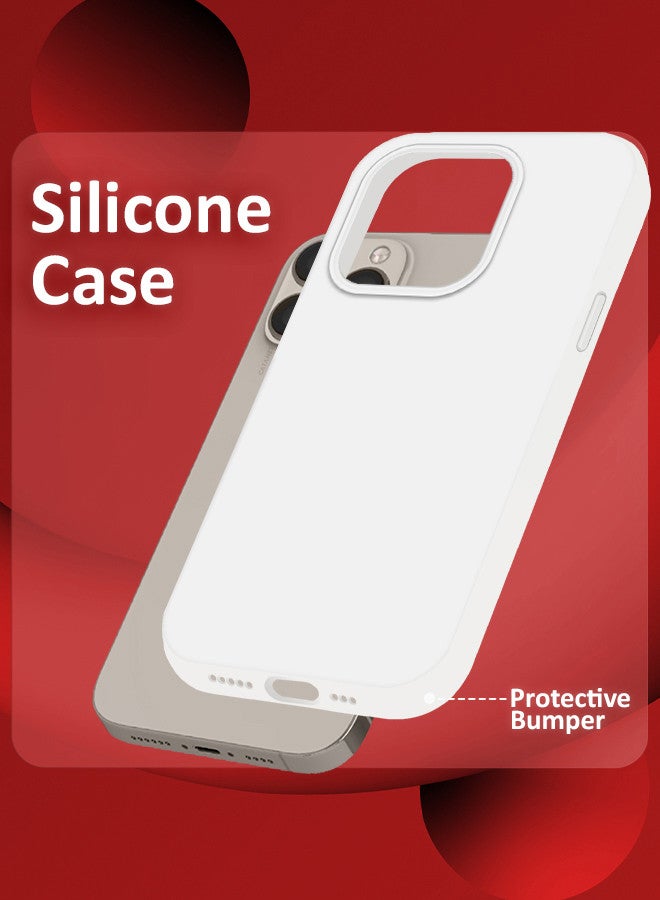 CATANES iPhone 15 Pro Max Case Silicone Case Full Body Protective Cover Shockproof Slim Phone Case Anti-Scratch Soft Microfiber Lining White - Image 4