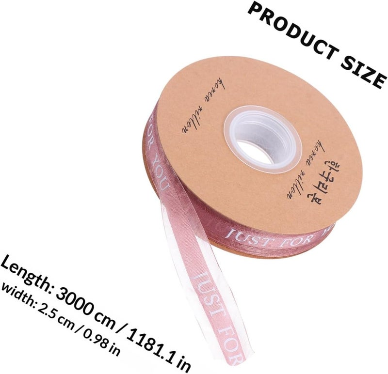 2.5cm Letters Printed Wrapping Ribbon Roll for DIY Crafts Floral Wrap Gauze Ribbon Band with Bow Accent 50 Yards for Handmade Decorations - Image 2