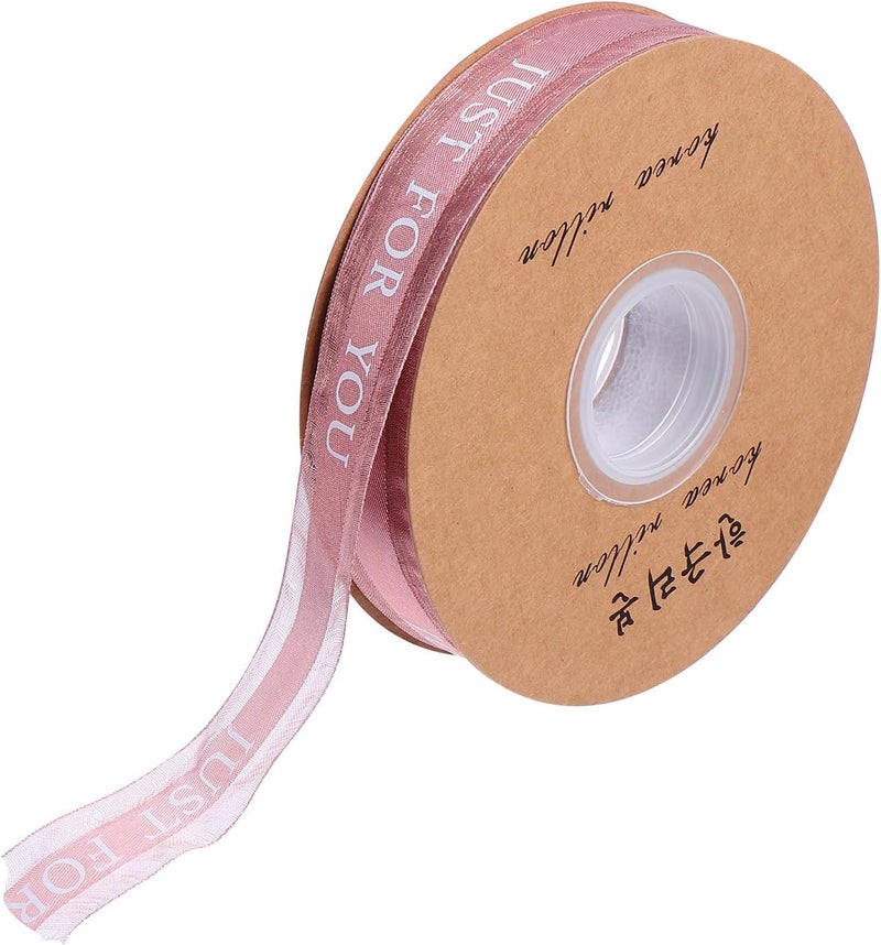 2.5cm Letters Printed Wrapping Ribbon Roll for DIY Crafts Floral Wrap Gauze Ribbon Band with Bow Accent 50 Yards for Handmade Decorations - Image 1