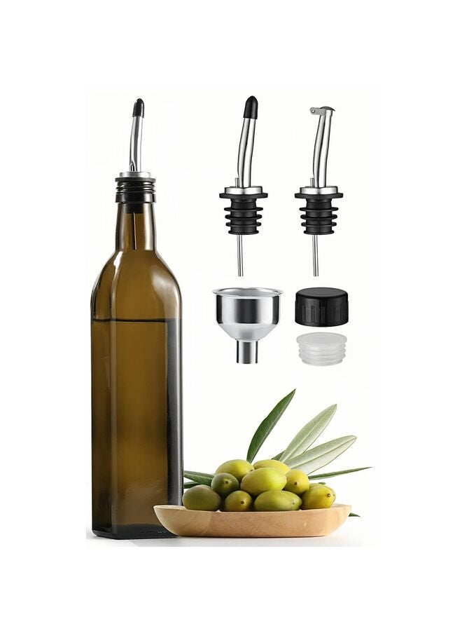 17oz Glass Olive Oil Bottle Dispenser - 500ml Green Oil and Vinegar Cruet with Pourers and Funnel - Carafe Decanter for Kitchen - Image 1