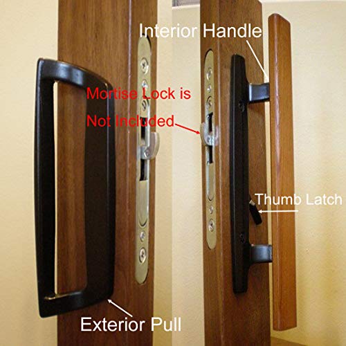 HauSun Mortise Style Reversible Sliding Patio Door Handle Set with Oak Wood Interior Handle and Exterior Pull in White Diecast Finish Fits 3-15/16” Screw Hole Spacing, Non-keyed with Latch Locks (Black) - Image 4