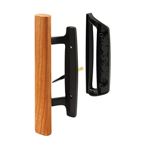 HauSun Mortise Style Reversible Sliding Patio Door Handle Set with Oak Wood Interior Handle and Exterior Pull in White Diecast Finish Fits 3-15/16” Screw Hole Spacing, Non-keyed with Latch Locks (Black) - Image 1