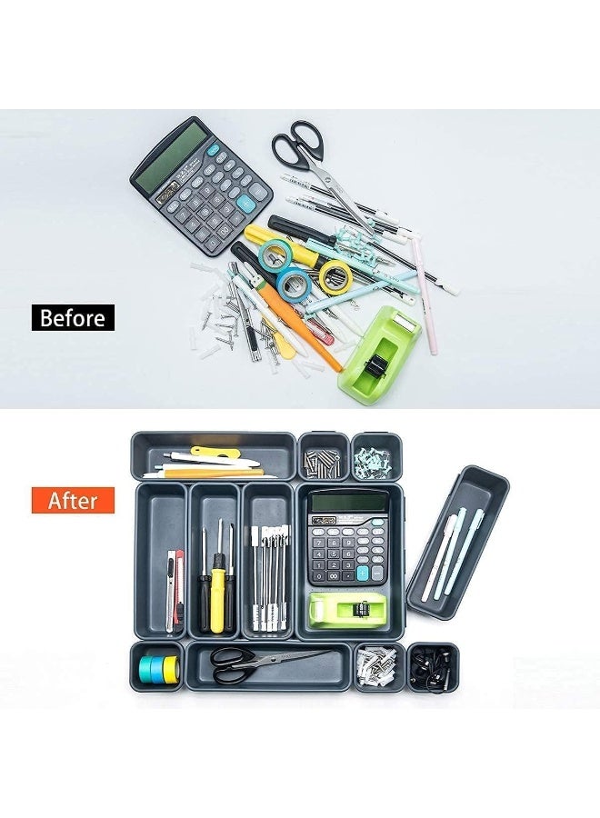 8pc صناديق الإيداع صناديق الأدراج مقسم، 3 حجم صناديق الإيداع من الأدراج البلاستيكية، مكتب المطبخ صناديق الإيداع من الأدراج المكياج، مكتب صناديق الأدراج صناديق الإيداع فوضوية. - Image 4