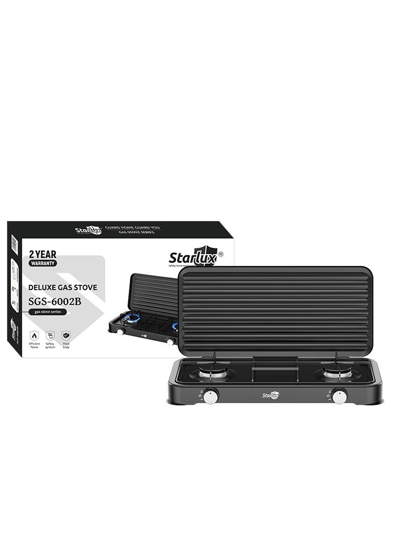 موقد غاز 2 شعلةموقد غاز محمول مع موقدين، موقد غاز من الفولاذ المقاوم للصدأ عالي الجودة مع سطحين للطهي، حرارة موحدة، موقد مطبخ منزلي، موقد سطح المكتب، موقد غاز مناسب للرحلات والتخييم، SGS-6002 (أسود). - Image 3