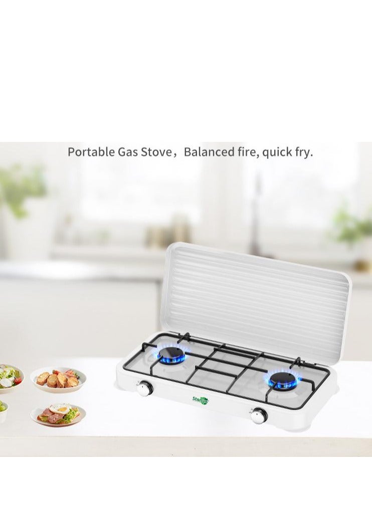 موقد غاز 2 شعلةموقد غاز محمول مع موقدين، موقد غاز من الفولاذ المقاوم للصدأ عالي الجودة مع سطحين للطهي، حرارة موحدة، موقد مطبخ منزلي، موقد سطح المكتب، موقد غاز مناسب للرحلات والتخييم، SGS-6002 (أسود). - Image 4