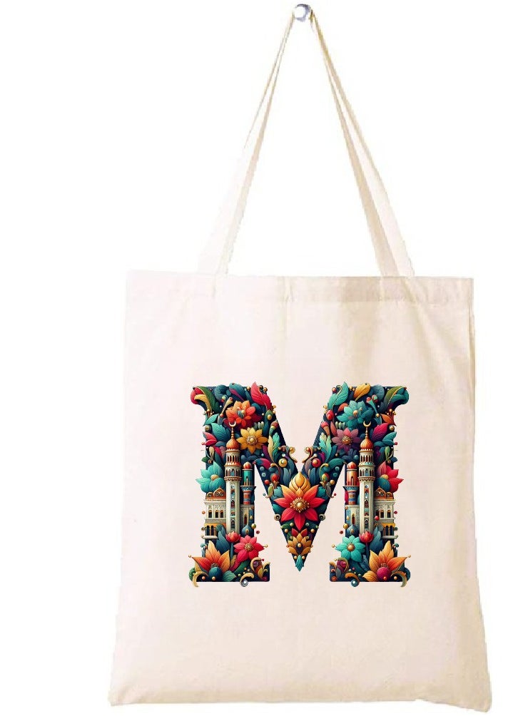 PRINTSHOP4ME - Initial Monogram Tote Bag - Cotton Tote with Initial Design Printed - Perfect for School, Travel and Birthday Gift - Eco-Friendly Canvas Cotton Tote Bag for Women - Gift for Ramadan - Image 1