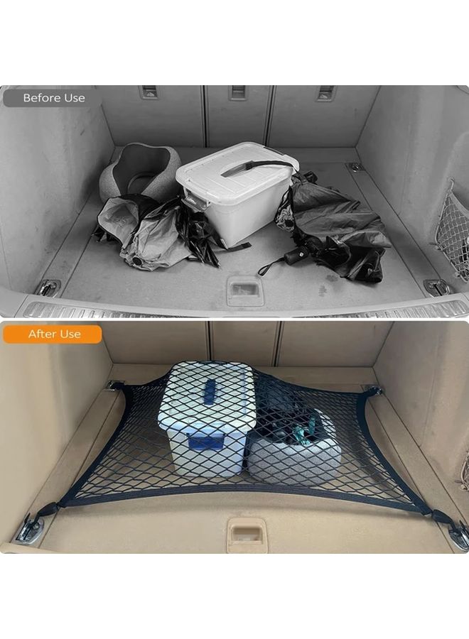 شبكة أمتعة السيارة القابلة للتوسيع باللون الأسود 80x60 إلى 160x120 مع 4 خطافات لتخزين صندوق السيارة أو العربة المنزلية - Image 5