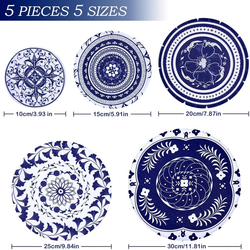 Revahope 5 Pieces Bowl Covers Reusable, 5 Size Elastic Cloth Fabric Bowl Covers for Bread Proofing Stretch Food Covers Washable for Food Fruits Leftover (Blue) - Image 2