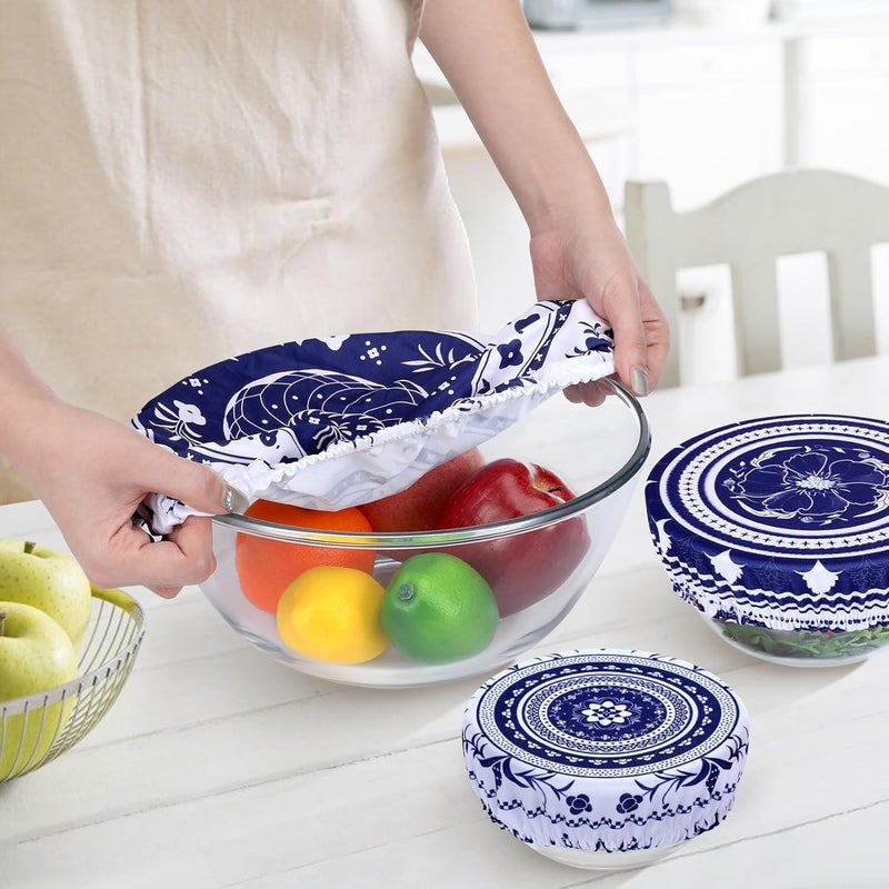 Revahope 5 Pieces Bowl Covers Reusable, 5 Size Elastic Cloth Fabric Bowl Covers for Bread Proofing Stretch Food Covers Washable for Food Fruits Leftover (Blue) - Image 3