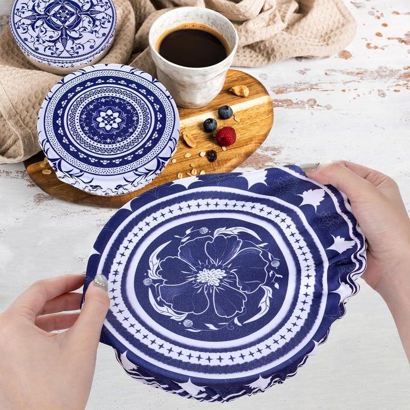 Revahope 5 Pieces Bowl Covers Reusable, 5 Size Elastic Cloth Fabric Bowl Covers for Bread Proofing Stretch Food Covers Washable for Food Fruits Leftover (Blue) - Image 4